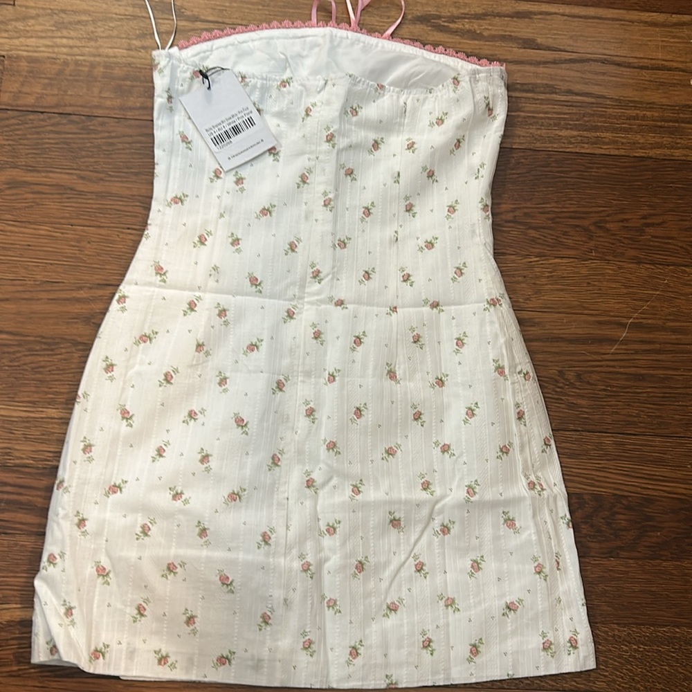 Princess Polly White Mini Dress with Pink Rose Print and Pink Trim - Picture 6 of 9